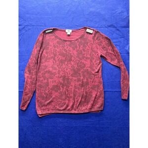 Cottagecore Womens Old Navy Floral Jacquard Knit Sweater Large Burgundy